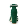 thumbnail image 2 of BLISSFUL STEP Women's Shoes Rhinestone Crisscross Strappy Block Heel Faux Suede Ankle Buckle Sandals Dark Green 11, 2 of 8