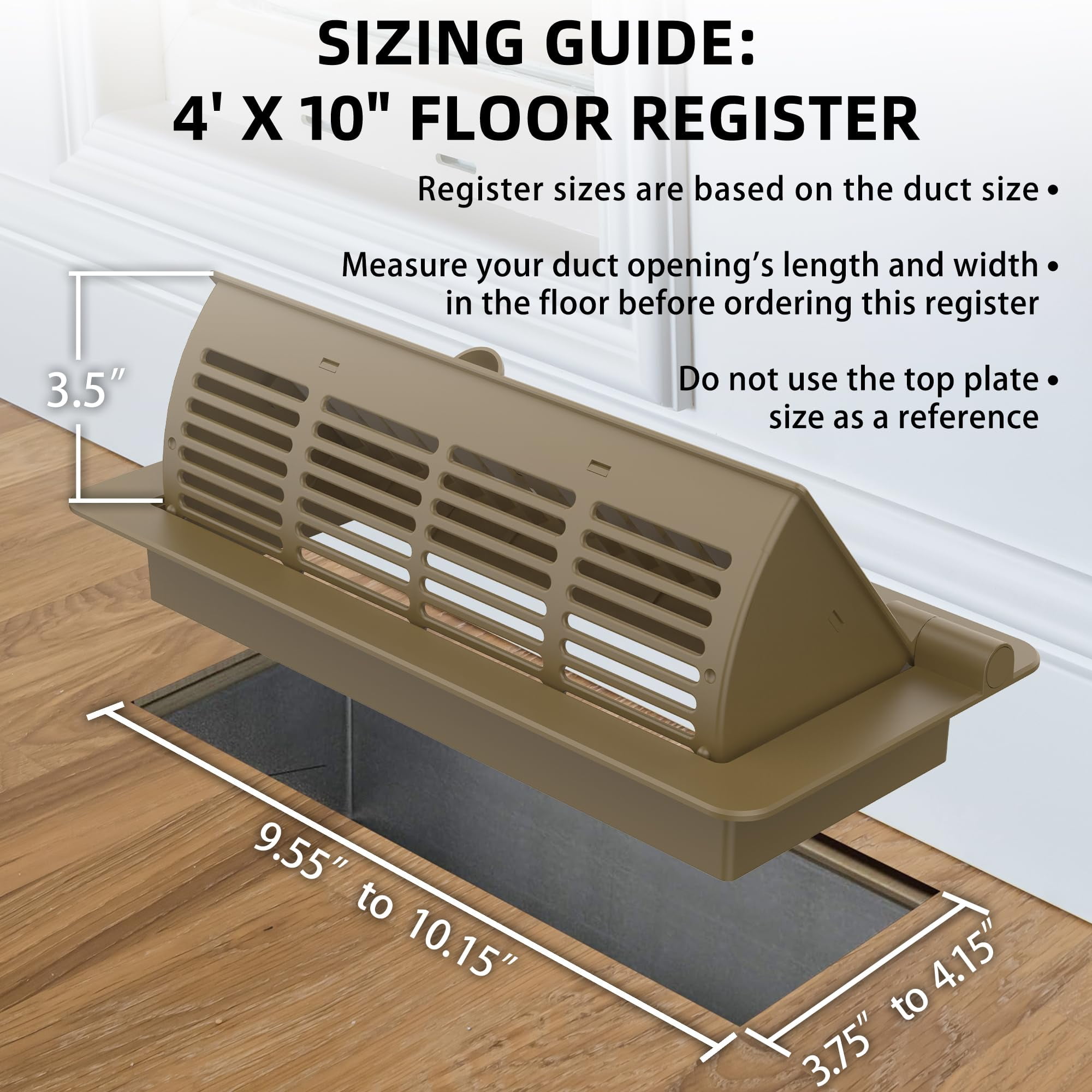 2Pack 2-in-1 Vent Deflectors & Floor Vent Covers, Adjustable Floor Register 4x10, Air Vent Deflector for Home Floor, Office, Ceiling, Tool-Free Install-Brown