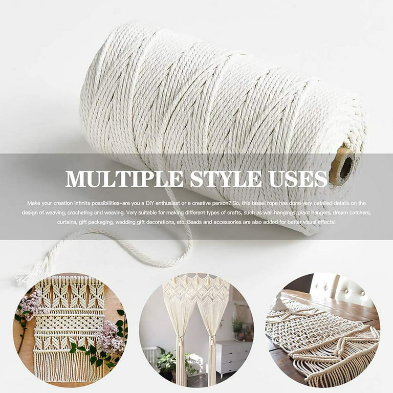 TBOLINE 3 Strands 2mm Macrame Cord Cotton Twisted Rope String for