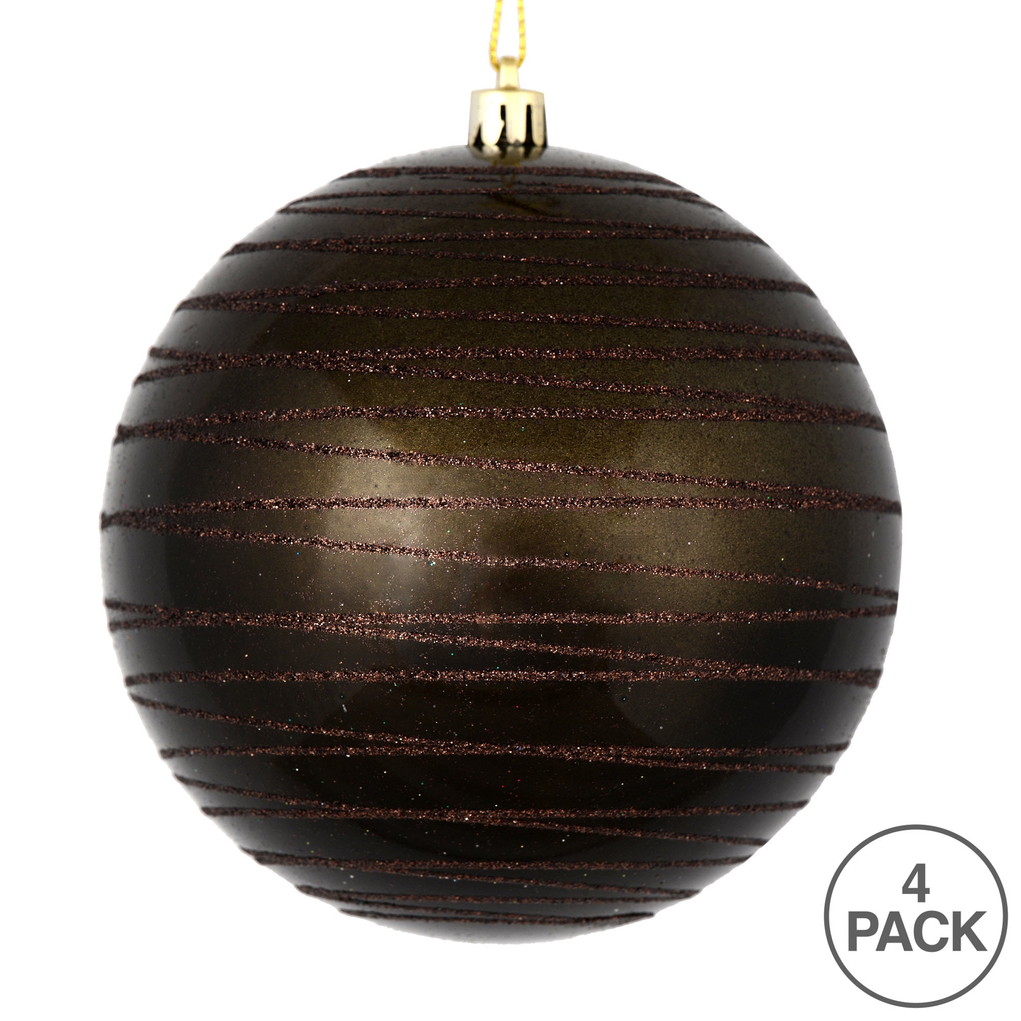 Vickerman 4.75" Gunmetal Candy Finish Ball Ornament with Glitter Lines, 4 per Bag