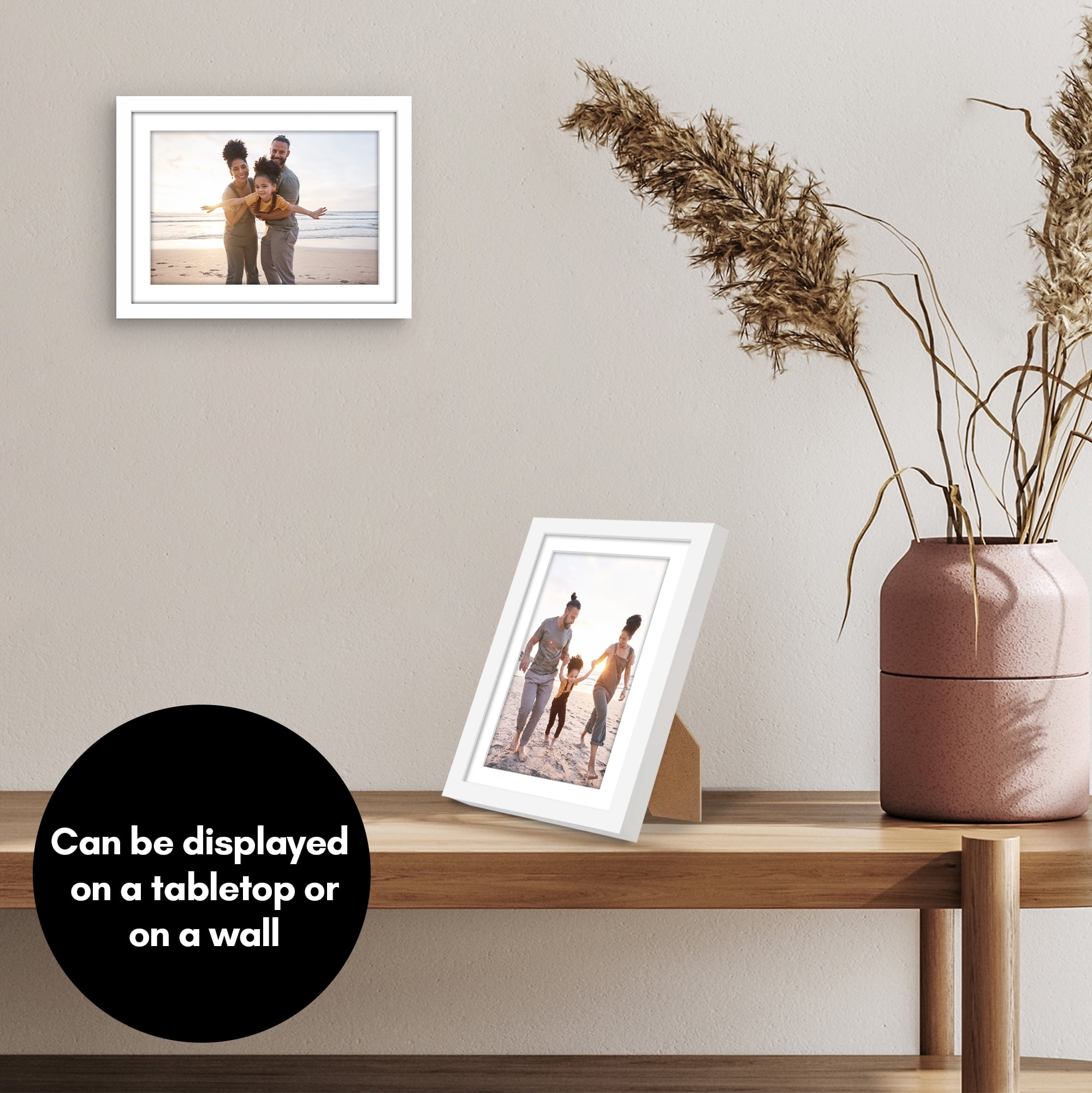 Americanflat 5x7 Picture Frame with Shatter-Resistant Glass with 4x6 Mat Display Photo Streamline - White