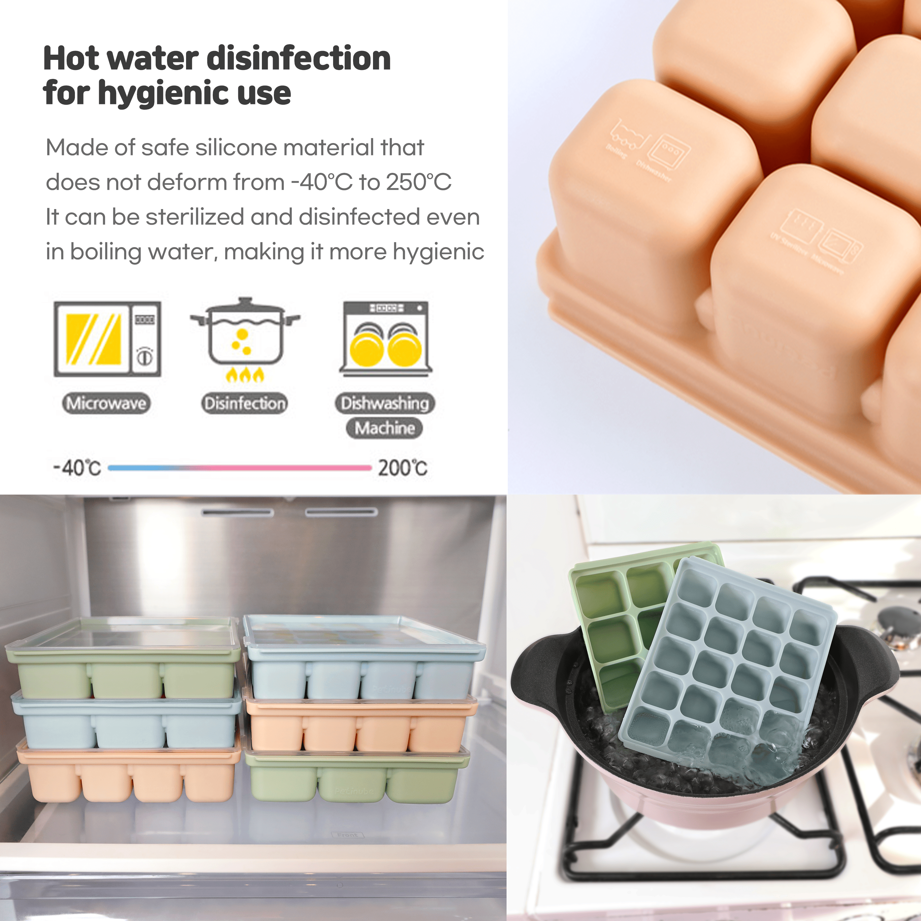 Petinube Flexible Silicone Freezer Tray 20 Cubes, 16.91 fl. oz / 0.84 fl. oz - BPA-Free, Stackable Ice Tray with Clip-on Lid, Multifunctional Ice Cube Molds, Ocean Blue Set