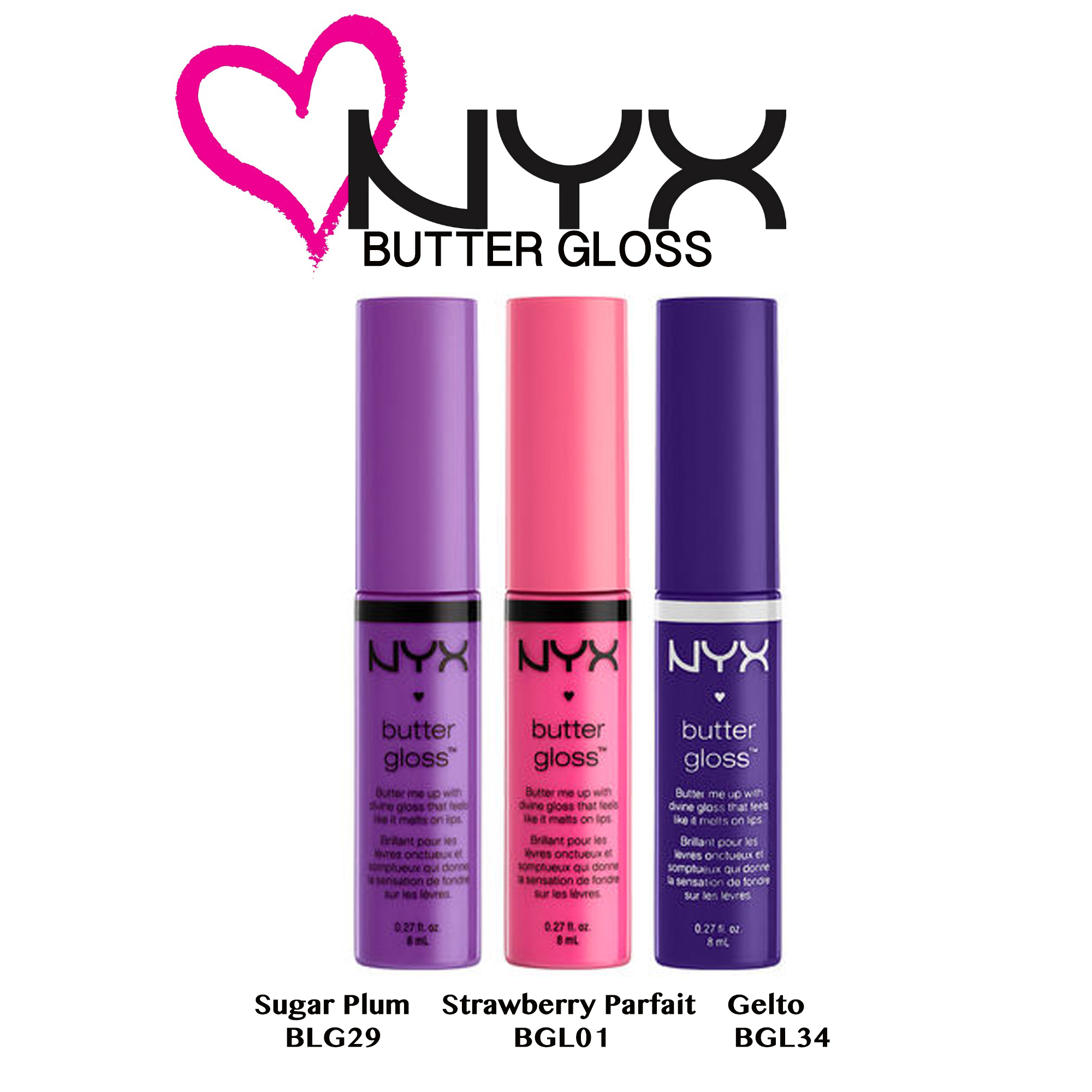 NYX Butter Gloss 3 pc. Set (Sugar Plum, Strawberry Parfait, & Gelato