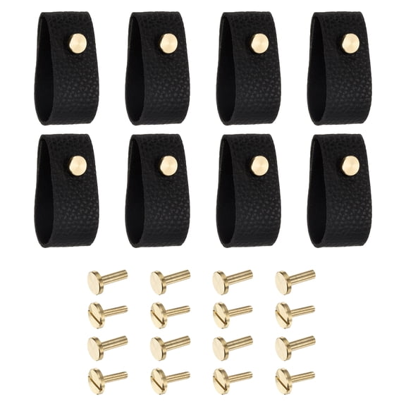 8 Packs Leather Drawer Pulls for Dresser Drawer, Kitchen Cupboard, Black