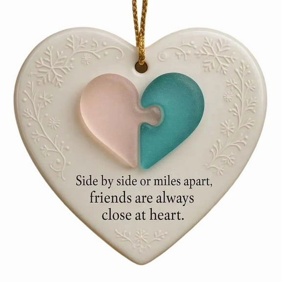 Heart-Shaped Sea Glass 2 Heart Friendship Decor, Friendship Heart Keepsake Ornament, Christmas Tree Hanging Ornaments, Nature & Crafted by Hand, Friendships Gifts for Friends