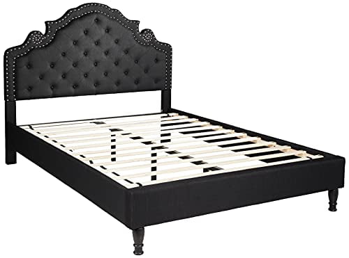 Complete Bed 5 Year Warranty Included 007 Home Life Premiere Classics Cloth Black Linen 51 Tall Headboard Platform Bed with Slats Full
