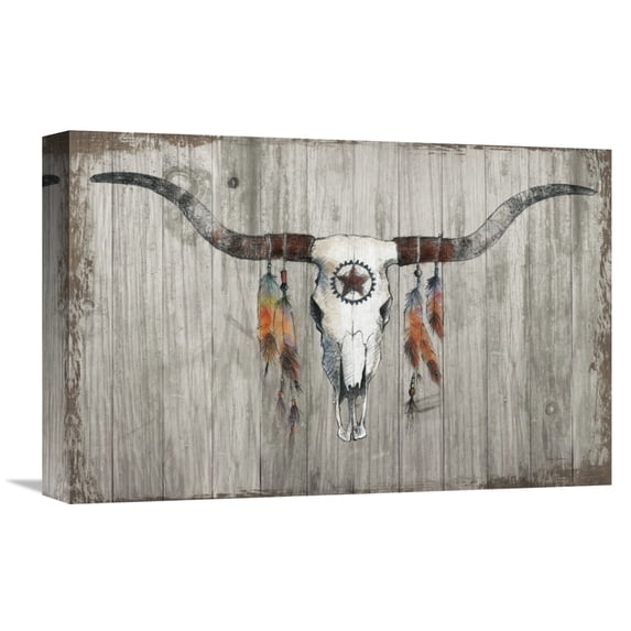 Global Gallery Avery Tillmon 'Longhorn on Dark Gray Wood' Canvas Wall Art