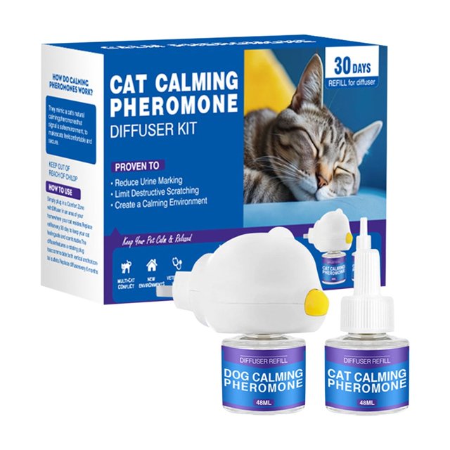 48/96ml Cat Calming Diffuser Kit - Cat Pheromones Calming Diffuser Anxiety & Stress Cat Pheromone Diffuser Kit With 1 Diffuser + 2 Refill 48ml Vial - 60 Days