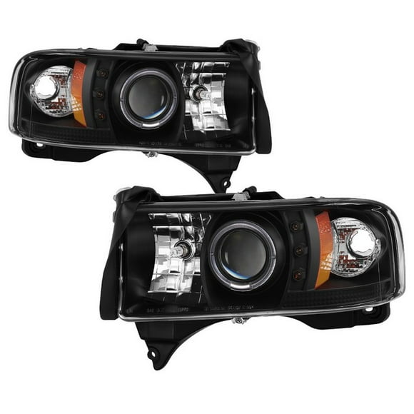 Spyder Automotive Headlight Assembly 5010087 Projector Beam With LED Halo; Black Housing; Clear Lens; High 9005/Low H1 Clear Bulb; Set of 2