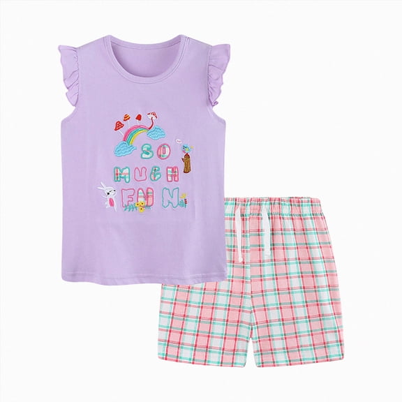 Leey-World Toddler Girl Summer Clothes 2T 3T 4T 5T Outfits Cotton Sleeveless Tank Tops Shorts Little Girl Clothing Set(Purple,5-6 Years)