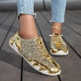 thumbnail image 2 of Women's Men's Glitter Sparkly Lace Up Sneakers Wide Width Non Slip Sequin Flat Walking Dressy Shoes, 2 of 5