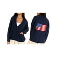 thumbnail image 2 of Flag Print Cardigan Casual Loose Long Sleeve V-Neck European and American Sweater Chunky Cardigan Navy Blue XL, 2 of 9