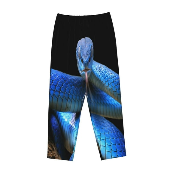 Kdxio Women's Comfy Stretch Blue Viper SnakePrint Drawstring Pajama Pants-Small