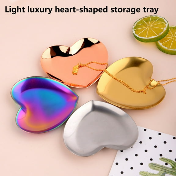 BAETEUY Jewelry Tray Polished Mirror Surface Stainless Steel Heart Shape Ring Necklace Earrings Display Dish Household Supplies