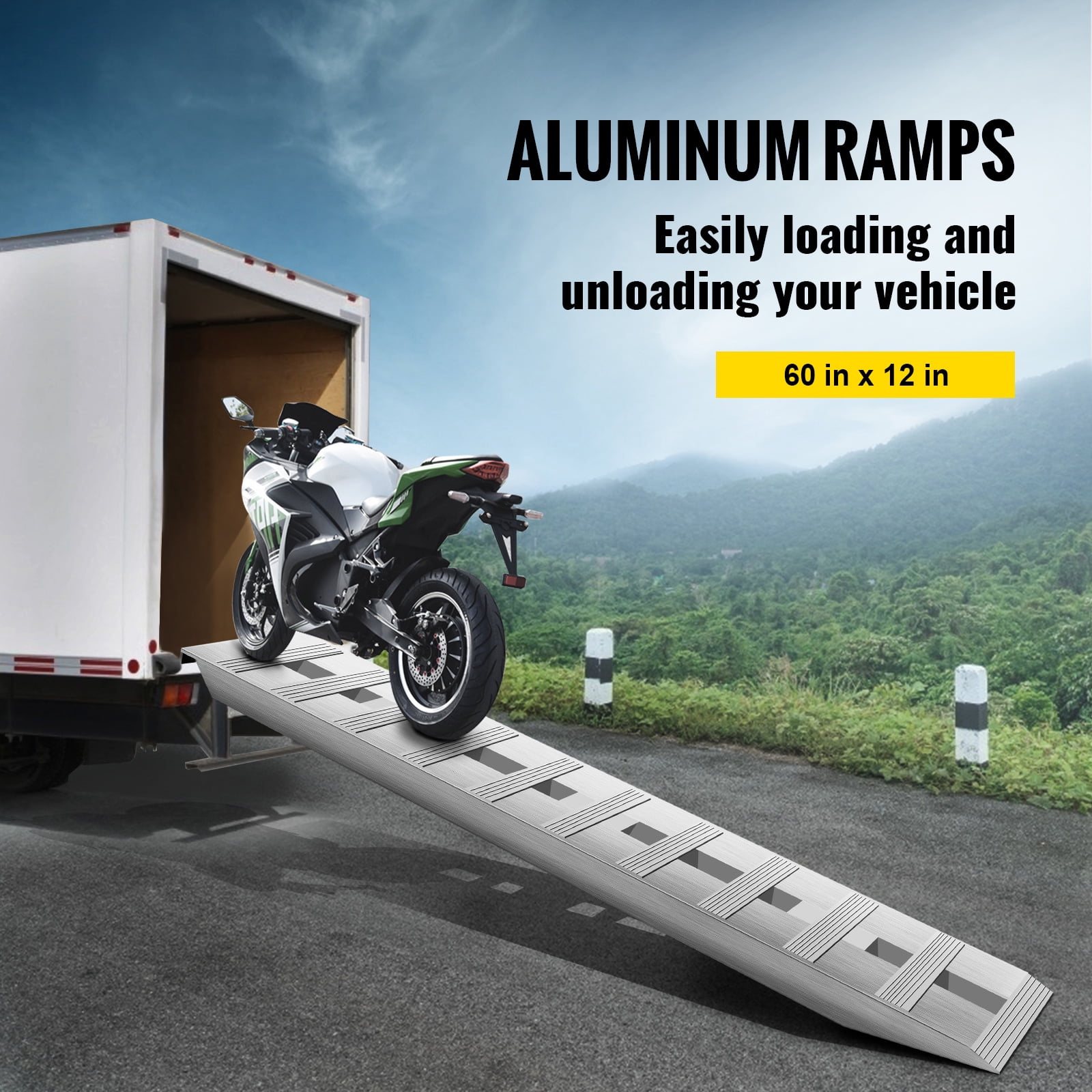 KFFKFF 60x12 Inch Aluminum Ramps 6000LBS 1 Pair 2 Ramps Capacity Car Trailer Truck ATV Ramps