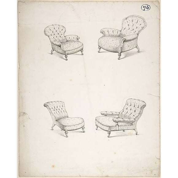 Designs for Four Furnitured Chairs Poster Print by Charles Hindley and Sons (britannique, londres 1841 121917 londres) (18 x 24)