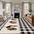 thumbnail image 3 of Black White Plaid Rooster Area Rug 5x7 FT, Non Slip Bedroom Throw Carpet, Vintage Farmhouse Checkered Rustic Washable Soft Floor Carpet Non-Shedding Rug for Dining Room Bedside Classroom Desk, 3 of 9