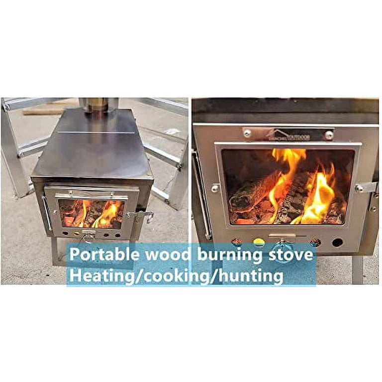 DANCHEL OUTDOOR Tiny Stainless Steel Folding Wood Stove,Portable Wood Stove  with Glass, Backpacking Tent Stove with 7.2ft Pipes for Winter Camping -  Walmart.com