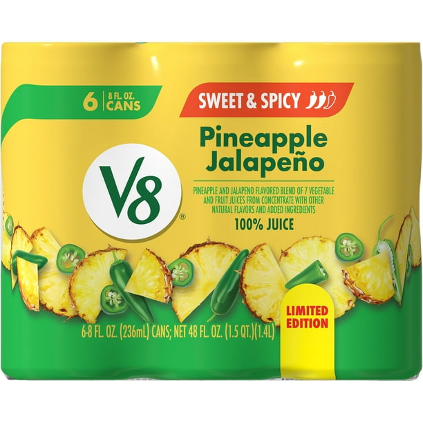 V8 Pineapple Jalapeno Juice, 8 fl oz Can, 6 Pack for Breakroom