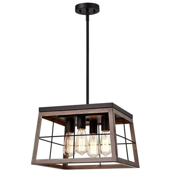CHLOE Ironclad Industrial 4 Light Ancient Wood Large Pendant Ceiling Fixture 16"