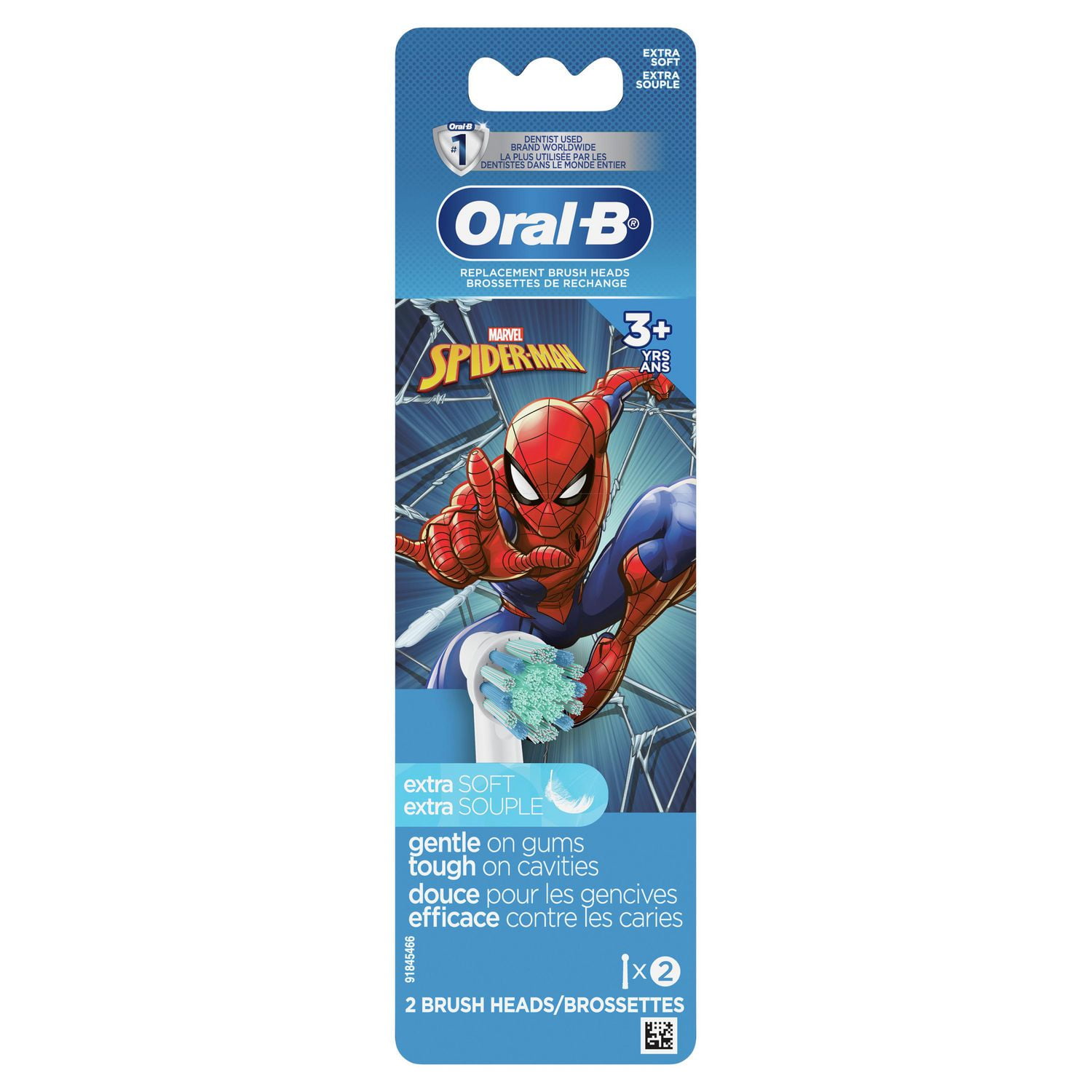 Oral-B Kids Extra Soft Replacement Brush Heads featuring Marvel's Spiderman, 2 count