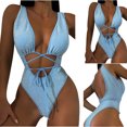 thumbnail image 2 of Bikini para mujer Color sólido Cómodo Traje de baño dividido femenino Sin espalda Traje de baño duradero con cordones OAVQHLG3B Store  lin121212, 2 of 4