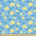 thumbnail image 1 of Floral Fabric by the Yard, Outline Yellow Plumeria Frangipani Spring Flowers on Blue Background, Decorative Upholstery Fabric for Sofas and Home Accents, Pale Yellow White by Ambesonne, 1 of 5