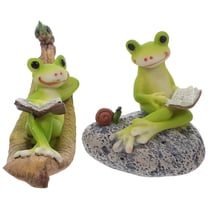 HEANUJJ Set of 2 Green Resin Frog Figurines in Reading Pose, Versatile Desktop and Garden Decorative Ornaments