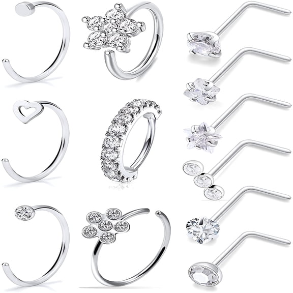 DESIGNICE 20G Surgical Steel Nose Rings Hoop Paved Cz Flower Nose Piercing Jewelry Hypoallergenic Nose Ring