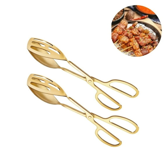 Set of 2 Stainless Steel Food Scissor Tongs,Portable Gold Bread Clip for Cake,QZS Reusable Catering Tool for Serving Food Bread Cake