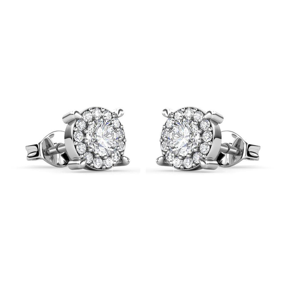 Cate & Chloe Raylee 18k White Gold Plated Halo Stud Earrings with Swarovski Crystals Gift for Women