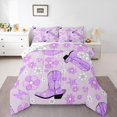 thumbnail image 2 of Purple Western Cowgirl Full Comforter Set,Glitter Cowgirl Boot Hat Bedding Set Room Decor,Cute Groovy Flower Quilt Bed Set Rustic Country Style Down Comforter 3Pcs, 2 of 6