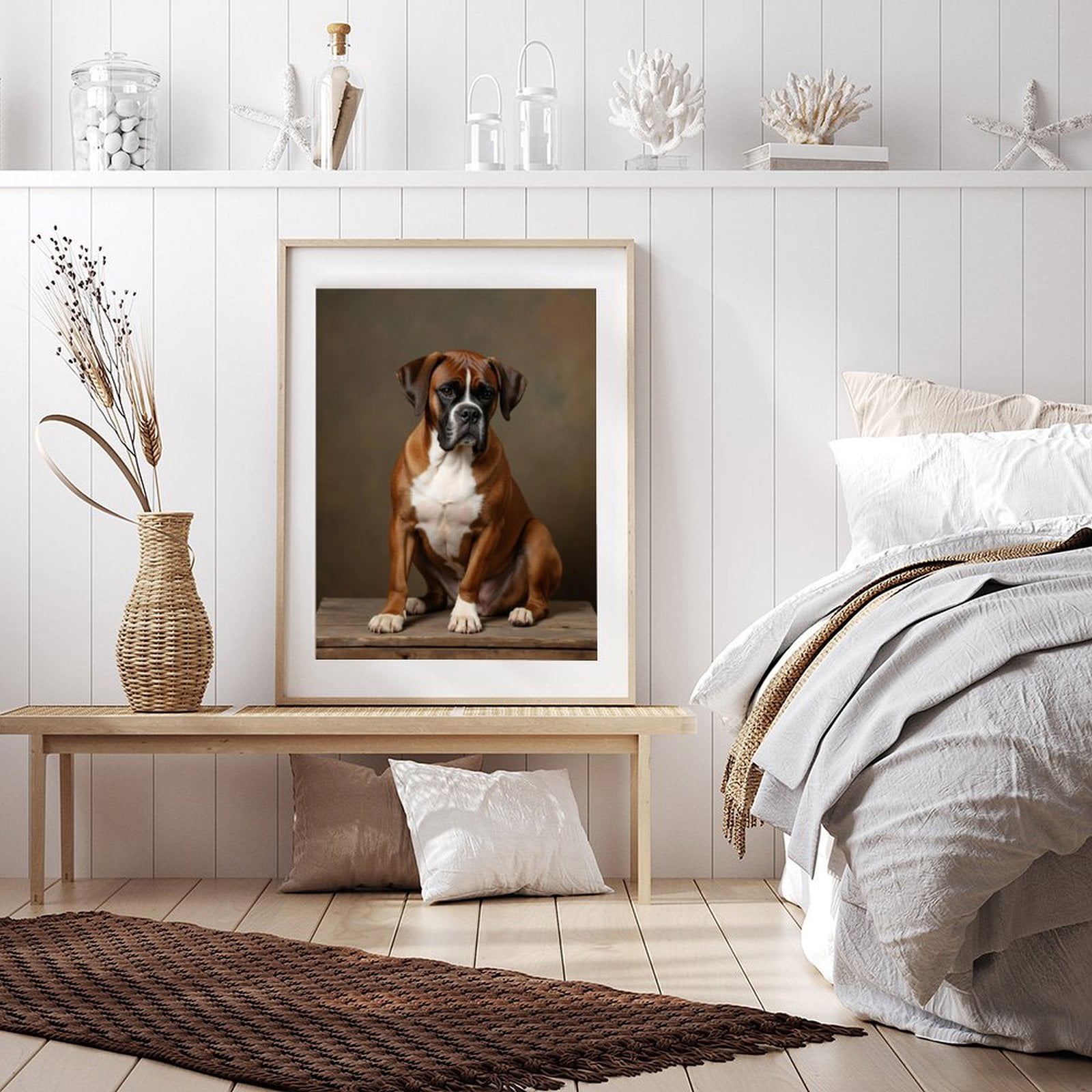 Diamond Art Kit for Adults, Boxer Dog Portrait Timber Seat Diamond Painting for Adults Beginners, 5D DIY Diamond Art Painting Kits, Colorful Diamond Painting Craft for Home Decor 12x16