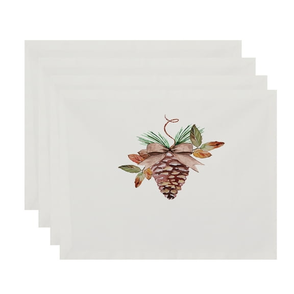 Simply Daisy Natural Oranment 18 x 14 Inch Off White Holiday Print Placemat (Set of 4)