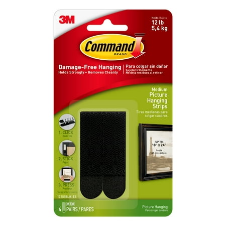 Command Picture Hanging Strips, Black, Medium, 4 Sets of Strips/Pack