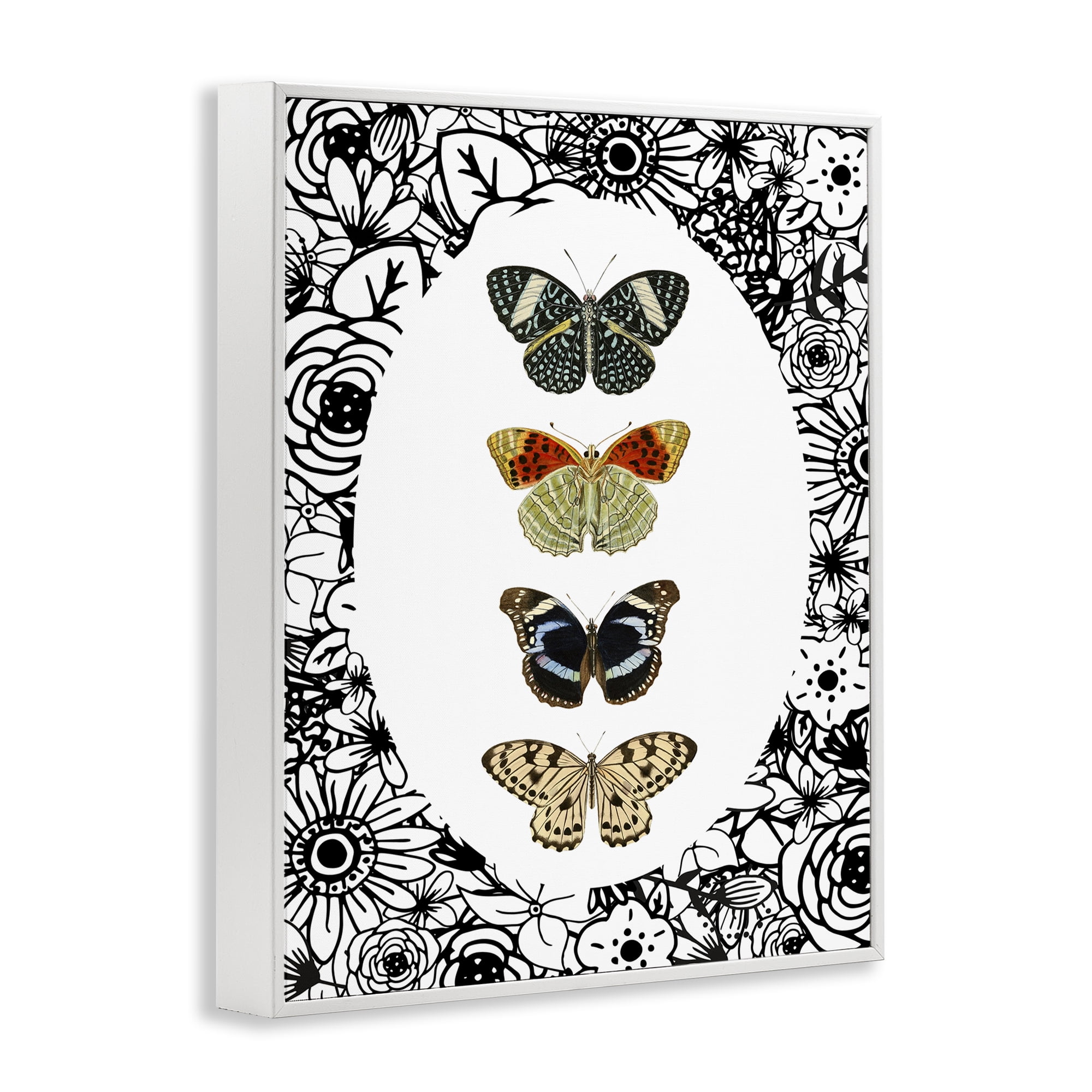 Stupell Industries Floral Butterfly Lineup White Framed Giclee Art, design by Dan Meneely
