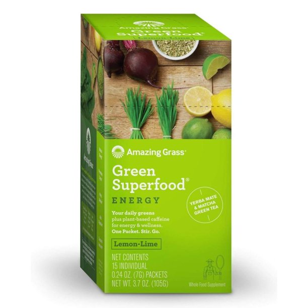 Amazing Grass Energy Green Superfood Powder, Lemon Lime, 15 Packets