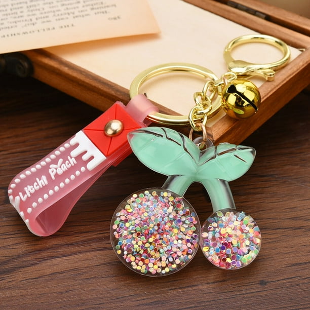 Langgg Keychain with Cherry Pendant Acrylic Bell Keyring Portable Key Chain Decoration Backpack Keys Jewellery Accessory Colorful