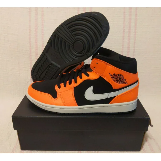 Ni - ke Air Jordan 1 Mid AJ1 Retro Black Cone Light Bone Orange 554724 062 Size 11.5 DS