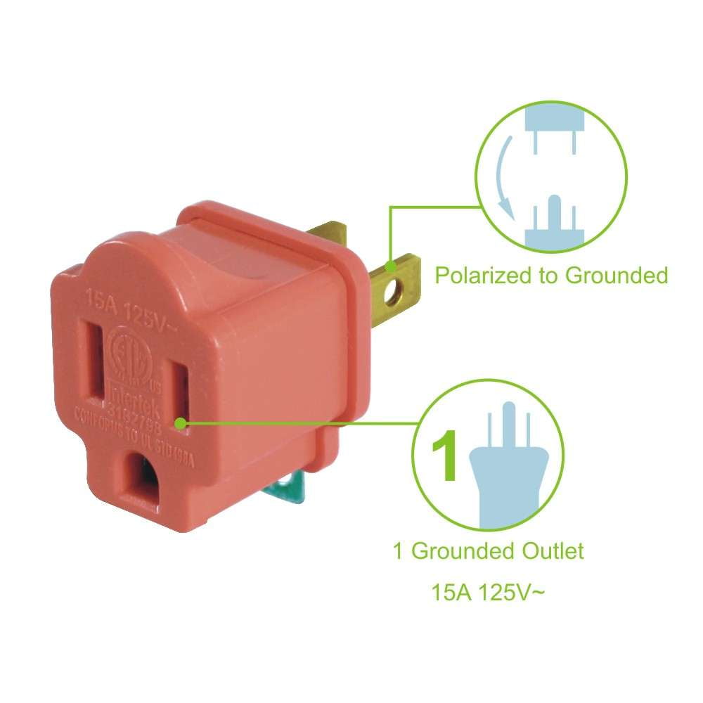 (5 pack) Hyper Tough 2-Pack Polarized Grounded Orange Indoor Adapter, 15 Amps