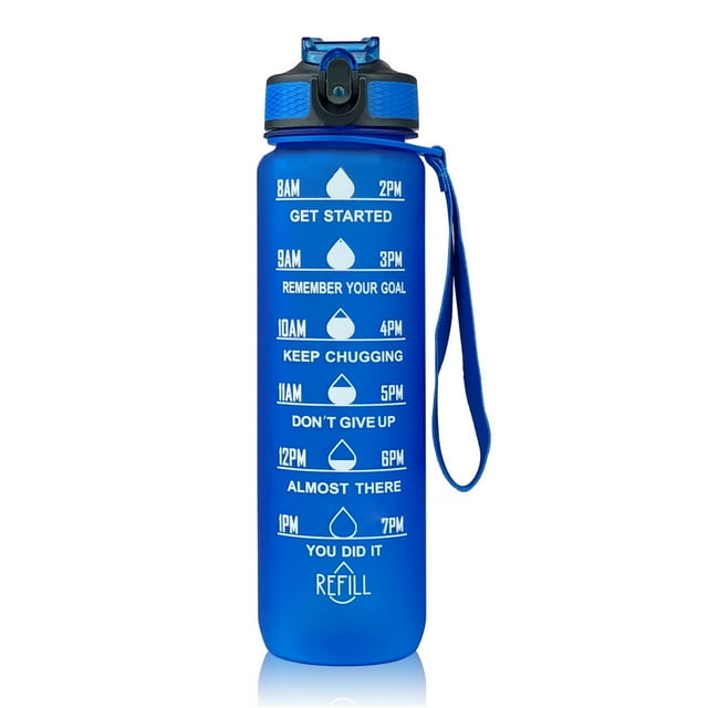 Botella deportiva Botella de agua motivacional de 1L con pajita y marcador de tiempo Botella deporti Tomshoo Botella deportiva