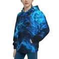 thumbnail image 2 of Fotbe Ice Blue Fire Wolf Pattern Youth Pullover Hooded Sweatshirt, Boys Hoodie, Kangaroo Pocket Hoodie for Kids Girls -Small, 2 of 6
