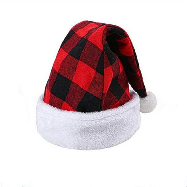 Sunisery Red Black Plaid Santa Hat Plush Christmas Hat One Size Walmart Com Walmart Com