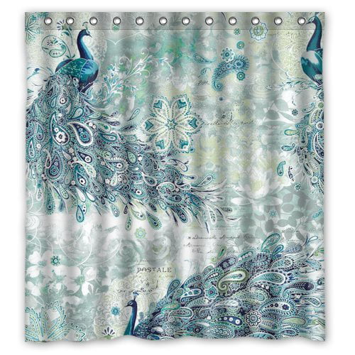 Bright Feather Peacock Shower Curtain Liner Waterproof Fabric Bathroom Set Hooks 