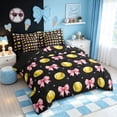 thumbnail image 2 of meiyoeat Softball Bow Full Size Bedding Sets for Girls, Black Pink Watercolor Ribbon Full Size Bed in a Bag, Black Reversible, 7 Pieces, 2 of 6