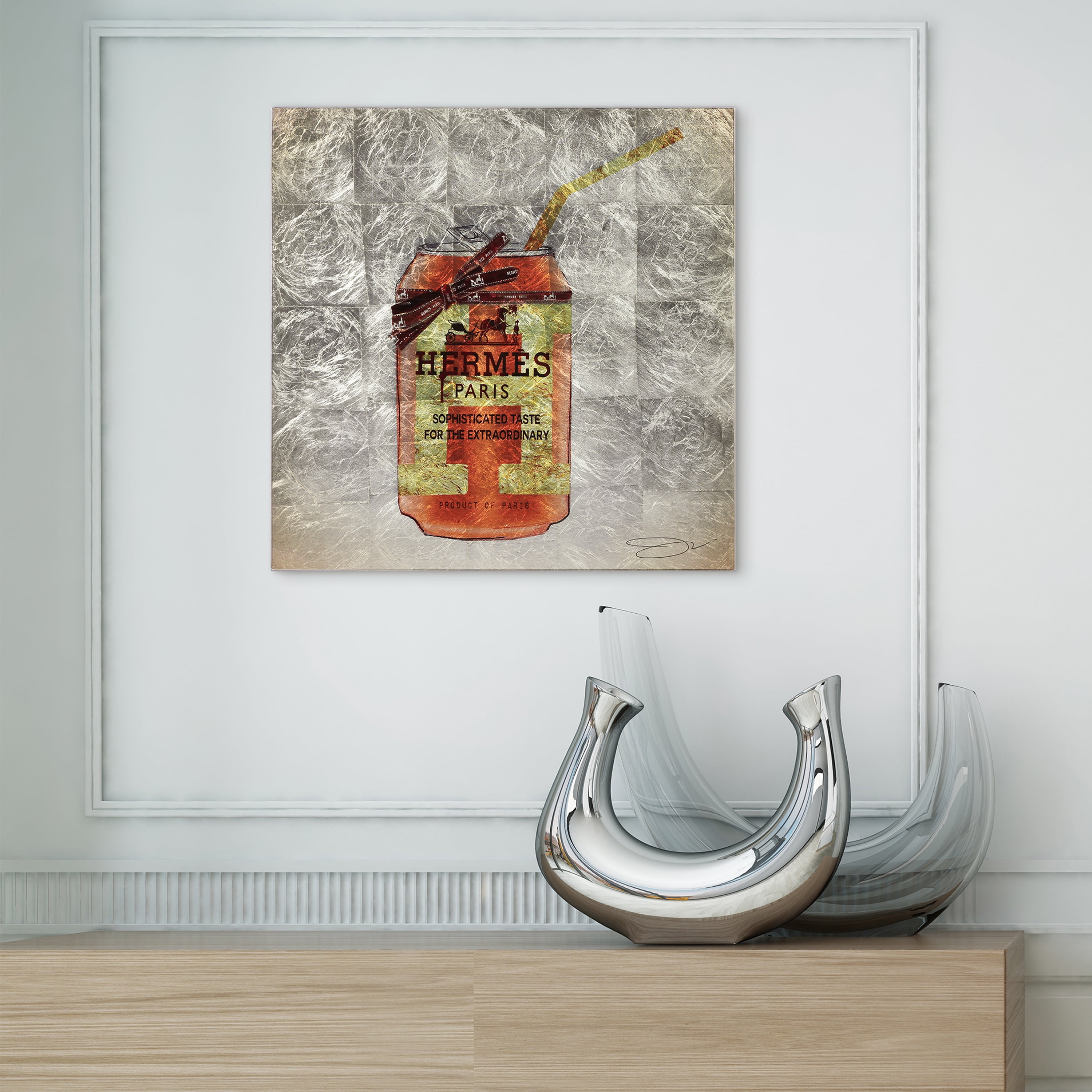 "Sip Designer" Reverse Printed Tempered Glass with Silver Leaf