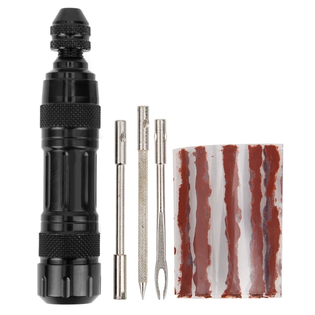 Kit de Crevaison de Pneu de Vélo, Matériau en Alliage d'Aluminium Outil de Réparation de Pneu de Bicyclette Design de Rangement Intégré Pratique Haute Adhérence pour Cyclisme Noir, Argent