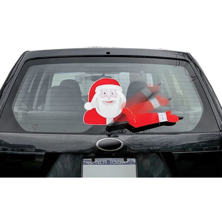 Car Waving Holiday Santa Wiper Tag for Rear Window Exterior Funny Auto Novelty