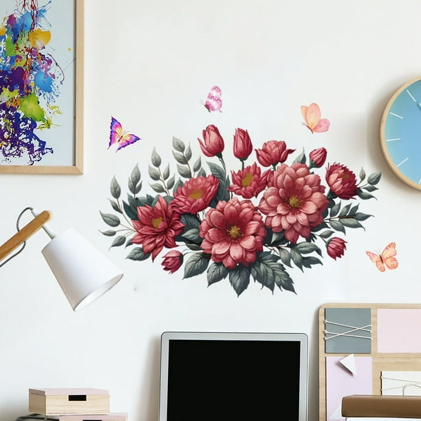 Adhesivos de pared creativos con forma de flor y mariposa, PVC, 30 x 45 cm
