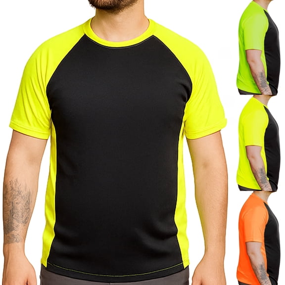 Tiger Hill Two Tone Performance T-Shirt Men Short Sleeves,100% Polyester Microfiber Crew Neck Tee for Workout, Running, Hiking, Sailing, Swimming, Gym, Outdoor Activities